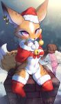 absurd_res anthro canid canine christmas christmas_clothing christmas_headwear clothing condom female fox hat headgear headwear healingpit hi_res holidays legwear mammal panties pubes santa_hat sexual_barrier_device snow snowing solo thigh_highs underwear 