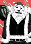  2022 anthro bear blush christmas christmas_clothing christmas_headwear clothed clothing eyes_closed hat headgear headwear hi_res holidays japanese_text kemono male mammal overweight overweight_male santa_claus santa_hat shintatokoro solo text 