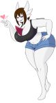 &lt;3 2021 5_fingers anthro bent_over big_breasts black_clothing black_shirt black_tank_top black_topwear blue_bottomwear blue_clothing blue_shorts bottomwear breasts brown_hair cleavage clothed clothing dewwydarts female fingers gardevoir generation_3_pokemon hair hi_res looking_at_viewer midriff navel nintendo open_mouth pokemon pokemon_(species) purple_eyes shirt shorts simple_background small_waist solo standing tank_top thick_thighs topwear white_background white_body wide_hips 