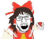  angry colored_skin dress facial_hair genderswap genderswap_(ftm) glasses hakurei_reimu holding looking_at_viewer open_mouth red_dress red_ribbon ribbon stubble touhou white_background white_skin yin_yang 