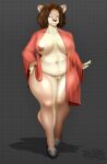  anthro belly big_breasts breasts deer female genitals hi_res huge_breasts mammal mature_female mother overweight parent pussy slightly_chubby smile solo tenkelly thick thick_thighs 
