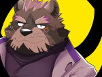  4:3 anthro brown_body brown_fur bust_portrait clothing coat eyebrows fur hi_res lab_coat lifewonders live-a-hero male mammal portrait procyonid raccoon smile solo thick_eyebrows topwear viscunam whiskers whitebeast20 
