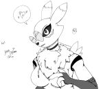  3_fingers anthro bandai_namco black_and_white black_eyes canid canine choker clothed clothing digimon digimon_(species) eyewear female fingers fox glasses gloves handwear hi_res hoodie jewelry makeup mammal monochrome neck_tuft necklace rcblackdie renamon solo topwear tuft 