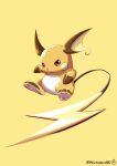  absurdres brown_eyes closed_mouth commentary_request frown full_body highres no_humans pokemon pokemon_(creature) raichu serious signature simple_background solo twitter_username watagashikn yellow_background 