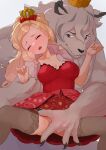  2022 absurd_res anthro apple_white_(ever_after_high) blonde_hair blue_eyes blush bottomwear breasts clothed clothing crown dekasuji duo ever_after_high eyes_closed female fingering fingering_partner hair hi_res human human_on_anthro interspecies legwear long_hair male male/female mammal mattel sex skirt vaginal vaginal_fingering 