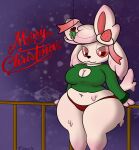  alcremie anthro bedroom_eyes big_breasts big_ears breasts christmas cleavage cleavage_cutout clothed clothing curvy_figure eeveelution english_text female food food_creature fruit generation_6_pokemon generation_8_pokemon glaze_(sneavile) half-closed_eyes hi_res holidays hybrid keyhole_clothing leaning leaning_back looking_at_viewer merry_christmas mistletoe narrowed_eyes navel nintendo outside panties pantsless pink_body plant pokemon pokemon_(species) pseudo_hair red_eyes ribbons seductive short_stack slightly_chubby slightly_chubby_anthro slightly_chubby_female smile sneavile snow solo strawberry sweater sylveon text thick_thighs tight_clothing tight_topwear topwear underwear voluptuous wide_hips winter 