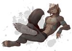  anthro barefoot canid canine claws feet foot_fetish foot_focus fur hi_res kredri male mammal nude open_mouth paws simple_background smile soles solo toe_claws toes 