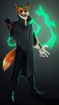 2017 anthro black_bottomwear black_clothing black_pants bottomwear brown_eyes brown_nose canid cheek_tuft clothed clothing dated facial_tuft fangs front_view full-length_portrait fur glistening glistening_eyes gloves green_hair grey_clothing grey_topwear gun hair handgun handwear hi_res holding_gun holding_handgun holding_object holding_weapon male mammal narrowed_eyes open_mouth orange_body orange_fur pants portrait ranged_weapon red_tongue riorix short_hair signature simple_background solo standing teeth tongue topwear tuft weapon white_body white_clothing white_fur white_gloves white_handwear 