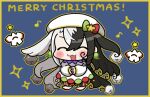  1boy ^_^ ashiya_douman_(fate) asymmetrical_hair bell black_hair chibi closed_eyes fate/grand_order fate_(series) hair_bell hair_between_eyes hair_intakes hair_ornament long_hair merry_christmas morimorinomo multicolored_hair shikigami solo split-color_hair very_long_hair white_hair 