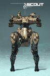  cable chain_gun english_commentary full_body mecha nivanh_chanthara no_humans original robot science_fiction shadow solo standing straight-on walker 