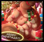  anthro big_breasts breasts brown_body brown_fur candy candy_cane capreoline christmas christmas_tree deer dessert female food fur genitals hi_res holidays mammal nipples plant pussy reindeer solo thescarletdragon1 thick_thighs tree 