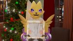  absurd_res anthro areola armwear bandai_namco big_breasts breasts christmas christmas_lights christmas_tree city city_background clothing daemonanimated digimon digimon_(species) facial_markings female fur fur_tuft gift happy head_markings hi_res holidays huge_filesize inside markings nails plant renamon smile smiling_at_viewer solo teeth_showing tits_in_a_box tree tuft white_body white_fur yellow_body yellow_fur 