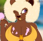  absurd_res afro anthro breasts colty8 dessert felid female food hi_res ice_cream katia_(colty8) lion mammal one_eye_closed pantherine solo wink 