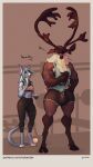  5_fingers 9:16 anthro antlers biceps big_bulge black_hooves black_lips black_nose blue_body blue_eyes blue_fur blue_hair blue_pawpads blue_tongue border bottomwear bra breasts brown_antlers brown_body brown_eyes brown_fur brown_nails brown_nose bulge capreoline cellphone cleavage clothed clothing colored_nails deer dialogue digitigrade dipstick_tail dumbbell duo ear_piercing elbow_tuft english_text female fingerless_(marking) fingers freckles fur gesture gloves_(marking) grey_border gynomorph hair hand_on_hip hi_res holding_cellphone holding_object holding_phone holding_smartphone hooves horn inner_ear_fluff intersex larger_gynomorph larger_intersex leg_markings lips long_hair looking_at_another looking_down looking_up mammal markings midriff multicolored_body multicolored_fur muscular muscular_gynomorph muscular_intersex nails navel neck_tuft open_mouth pants pawpads phone piercing pointing print_clothing print_shirt print_topwear raised_arms reindeer shadow shirt shorts signature size_difference smaller_female smartphone socks_(marking) sports_bra standing tail_markings tank_top teeth text toeless_(marking) tongue topwear tuft two_tone_body two_tone_fur underwear unguligrade url ven_(yo-lander) weights white_body white_fur yo-lander yoga_pants 