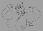  anthro biceps big_breasts big_muscles braided_hair braided_ponytail breasts equid equine female flexing_bicep flexing_both_biceps freyja_(hrossavit) hair hi_res horse looking_at_viewer mammal muscular muscular_anthro muscular_female nude ponytail redpixie sketch smile solo 