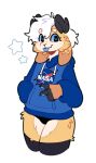  anthro bag_of_lewds black_body black_horn blep blue_body blue_clothing blue_sclera bovid canid canine canis caprine claws clothing domestic_dog ear_markings eyelashes fur goat hair hoodie horn horn_markings hybrid legwear long_ears looking_at_viewer mammal marbles_(bag_of_lewds) markings nasa orange_body orange_fur pawpads paws red_clothing smile solo tongue tongue_out topwear underwear white_body white_clothing white_fur white_hair yellow_body yellow_fur 