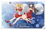  2girls alternate_costume artist_request bangs bare_shoulders black_hair blonde_hair blush breasts commentary_request dress full_body gloves hair_ornament hairclip legs_together long_hair looking_at_viewer merry_christmas multiple_girls official_art one_eye_closed open_mouth sakurajima_mai santa_dress seishun_buta_yarou side_ponytail smile toyohama_nodoka 