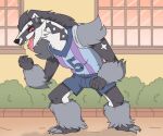  anthro bottomwear clothing football_(disambiguation) generation_8_pokemon kitsune2000 male nintendo obstagoon pokemon pokemon_(species) shorts solo sportswear uniform 