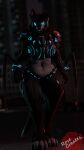  3d_(artwork) 4k 9:16 absurd_res anthro armor belly blender_(software) cybernetic_arm cybernetic_limb cybernetics cyberpunk cyberpunk_2077 digital_media_(artwork) female hair hi_res looking_at_viewer machine mamagen mantis_blades navel prosthetic prosthetic_arm prosthetic_limb protogen robot rosecreates screen screen_face solo visor weapon 