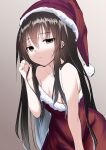  absurdres black_eyes black_hair christmas dress gradient gradient_background grey_background highres long_hair oekaki original red_dress une_back very_long_hair 