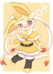  absurd_res anthro blush chibi clothed clothing eeveelution generation_6_pokemon hat headgear headwear hi_res legwear looking_at_viewer male nintendo pokemon pokemon_(species) raku_700 red_eyes solo sylveon white_body yellow_body 