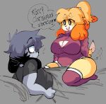  &lt;3 animal_crossing anthro big_breasts black_sclera breasts canid canine canis cleavage cleavage_cutout clothed clothing dipstick_tail domestic_dog dorky_(lewd_dorky) duo english_text female grey_body hair hi_res huge_breasts isabelle_(animal_crossing) legwear lewd_dorky lying male mammal markings nintendo on_back orange_hair shih_tzu sitting stockings sweater tail_markings text thick_thighs topwear toy_dog white_eyes yellow_body 