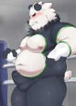  2022 anthro balls_outline belly big_belly black_nose blush bulge clothed clothing erection erection_under_clothing fighting_ring generation_6_pokemon genital_outline gumpang0 hi_res humanoid_hands kemono male moobs navel nintendo nipples overweight overweight_male pangoro penis_outline pokemon pokemon_(species) solo 