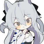 1girl animal_ears bangs breasts bronya_zaychik bronya_zaychik_(silverwing:_n-ex) cat_ears cat_girl cat_tail cleavage closed_mouth dress earrings grey_eyes grey_hair hair_ornament highres honkai_(series) honkai_impact_3rd jewelry large_breasts long_hair looking_at_viewer official_art single_earring solo tail transparent_background upper_body white_dress 