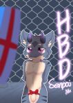  2021 absurd_res anthro balls blue_body blue_fur blurred_foreground cheek_tuft chest_tuft dated dragon facial_markings facial_tuft flaccid foreskin front_view full-length_portrait fur furred_dragon genitals head_markings head_tuft hi_res horn humanoid_genitalia humanoid_penis kewkungzn kneeling male markings mouth_closed nipples nude penis pink_eyes portrait pupils purple_horn purple_pupils red_nipples ribbons signature simple_background solo striped_legs tan_balls tan_body tan_fur tan_penis tuft young 
