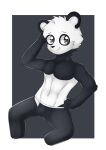  absurd_res anthro bear black_body black_fur black_nose border bulge cheek_tuft closed_smile clothed clothing facial_tuft front_view fur giant_panda glistening glistening_eyes grey_background grey_eyes hand_behind_head hand_on_hip head_tuft hi_res kewkungzn male mammal monmon20028 mouth_closed neck_tuft simple_background solo topless tuft unsigned white_body white_border white_fur young 