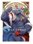  abs anthro bell bottomless christmas christmas_clothing clothed clothing holidays horn krampus_(housamo) lifewonders male monster muscular muscular_anthro muscular_male nipples pecs scar solo tokyo_afterschool_summoners uken_l 
