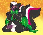  2022 absurd_res balls big_balls blush bow_(disambiguation) christmas crownedvictory genitals hi_res holidays male mammal mephitid presenting ribbons simple_background skunk solo tagme 