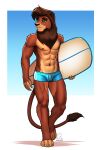  absurd_res anthro clothing digitigrade disney felid furry green_eyes hi_res invalid_tag kovu lion mammal pantherine simba&#039;s_pride speedo surfboard swimwear the_lion_king the_lion_king_2 yellow_sclera 