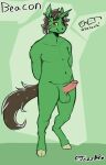  anthro balls equid equine genitals hair horn jezzlen looking_at_viewer male mammal nude penis simple_background slightly_chubby smile solo text unicorn 