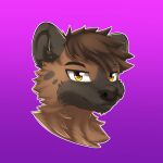  1:1 ambiguous_gender anthro brown_body brown_fur brown_hair cheek_tuft closed_smile eyebrow_through_hair eyebrows facial_tuft fur glistening glistening_eyes grey_body grey_fur hair headshot_portrait hi_res hyena kewkungzn looking_at_viewer mammal mouth_closed narrowed_eyes neck_tuft orange_eyes portrait purple_background simple_background slight_smile solo translucent translucent_hair tuft unsigned 