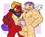  abs altenusy anthro balls barazoku big_muscles bodily_fluids claws clothing cum digital_media_(artwork) duo erection fan_character frothing genital_fluids genitals humanoid_genitalia humanoid_penis klueless_koopa koopa koopaling male male/male mario_bros muscular muscular_anthro muscular_male nintendo nipples nude pecs penis pink_background pink_clothing pink_shell scalie shell simple_background smile solo tongue video_games wings 