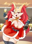  absurd_res alcohol anthro beverage big_breasts blush blush_lines braixen bray_(lucyfercomic) breasts christmas clothing container costume cup detailed_background drinking_glass female generation_6_pokemon glass glass_container glass_cup hi_res holidays legwear liquid lucyfercomic nintendo pokemon pokemon_(species) santa_costume smile solo stockings text thick_thighs wine wine_bottle wine_glass 