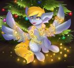  2022 blonde_hair chest_tuft christmas christmas_tree cutie_mark dan_yuris derpy_hooves_(mlp) digital_media_(artwork) equid equine eyelashes feathered_wings feathers female feral friendship_is_magic fur grey_body grey_feathers grey_fur hair hasbro hi_res holidays inner_ear_fluff mammal my_little_pony pegasus plant signature sitting smile solo spread_wings tree tuft wings yellow_eyes yellow_tail 