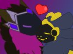  &lt;3 absurd_res anthro duo female fur hair hi_res katzuwu kissing machine male male/female mammal protogen robot screen screen_face simple_background smile 