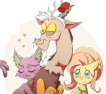  &lt;3 2014 alternate_hairstyle anthro antlers baast_(mlp) blush bow_tie brown_body brown_fur chimera clothing digital_drawing_(artwork) digital_media_(artwork) discord_(mlp) domestic_cat draconequus egyptian_cat embrace equid equine eyes_closed felid feline felis female feral fez fluttershy_(mlp) friendship_is_magic fur group hair hasbro hat headgear headwear horn horse hug idw_publishing inner_ear_fluff jealous male male/female mammal my_little_pony my_little_pony_(idw) pink_hair pony purple_body purple_fur scrunchy_face ssalbulre teal_eyes trio tuft yellow_body yellow_fur yellow_sclera 