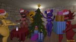  absurd_res anthro avian bear bird bonnie_(cally3d) canid canine casual_nudity chica_(cally3d) chicken christmas christmas_clothing clothing exhibitionism female female/female fox foxy_(cally3d) fredina_(cally3d) galliform gallus_(genus) golden_fredina_(cally3d) group hi_res holidays humanoid krazak lagomorph leporid mammal phasianid rabbit 