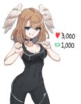  1girl absurdres bangs black_bodysuit black_choker blue_eyes bodysuit breast_tattoo breasts brown_hair choker cleavage covered_navel eunie_(xenoblade) grimmelsdathird head_wings highres large_breasts looking_at_viewer medium_hair meme smile solo strip_game tattoo twitter_strip_game_(meme) undressing white_wings wide_hips wings xenoblade_chronicles_(series) xenoblade_chronicles_3 