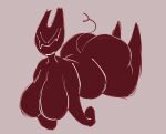  belly bent_legs big_breasts big_butt breasts butt demon digital_media_(artwork) eyes_closed female horn huge_breasts huge_butt humanoid not_furry nude simple_background smile solo thick_thighs 