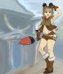  anthro capcom clothed clothing felid felyne girly gloves handwear hi_res holding_object kingchan looking_at_viewer lynian male mammal mewlls monster_hunter palico pose ribbons skimpy 