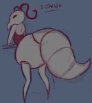  antennae_(anatomy) anthro arthropod butt clean_diaper clothed clothing diaper diaper_fetish digital_media_(artwork) female hollow_knight insect iselda_(hollow_knight) looking_at_viewer looking_back low_res lunarcey rear_view simple_background solo team_cherry video_games 