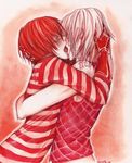  2boys blush death_note french_kiss kiss kissing matt matt_(death_note) mello monochrome multiple_boys scar shueisha striped stripes tongue yaoi 