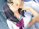  black_hair breast_grab breasts brother_and_sister grabbing hiding huge_breasts incest ino kiss long_hair school_uniform siblings sister sister_scheme_2 taboo yanagawa_misaki yanagawa_shiori 