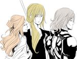  1girl 2boys armor blonde_hair cain_highwind cecil_harvey eyes_closed female final_fantasy final_fantasy_iv grey_hair long_hair male multiple_boys rosa_farrell zdj 