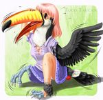  bill bird breasts edmol feathers pink_hair red_eyes toucan transformation wings 