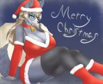  1girl blue_eyes brown_hair christmas_clothes christmas_hat dog furry glasses long_hair open_mouth solo twinx 